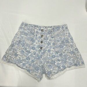 Vintage high waisted floral blue jean shorts with lace